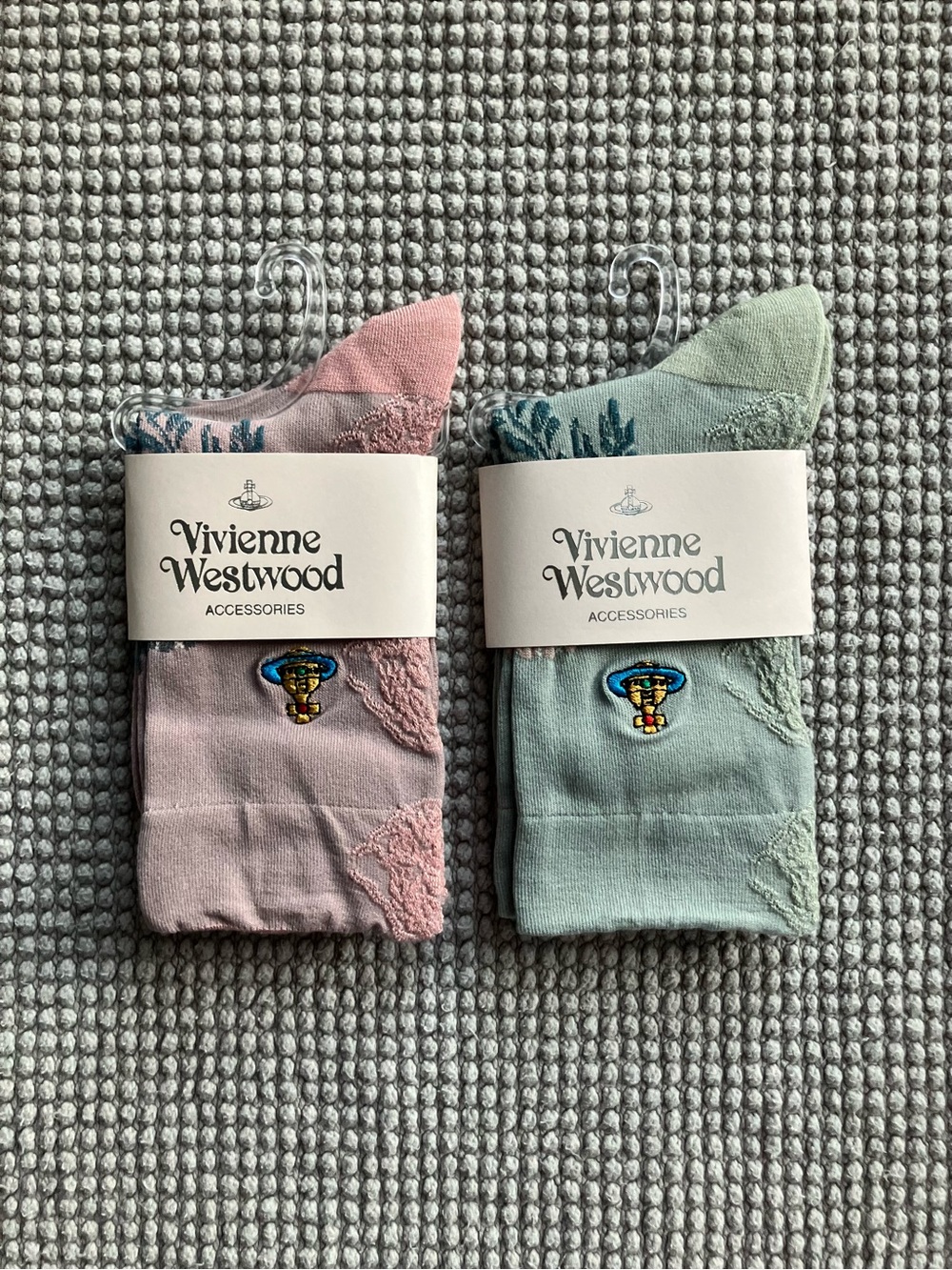 Vivienne Westwood Pink & Mint Embroidered Orb Socks NWT - Duo Pairs